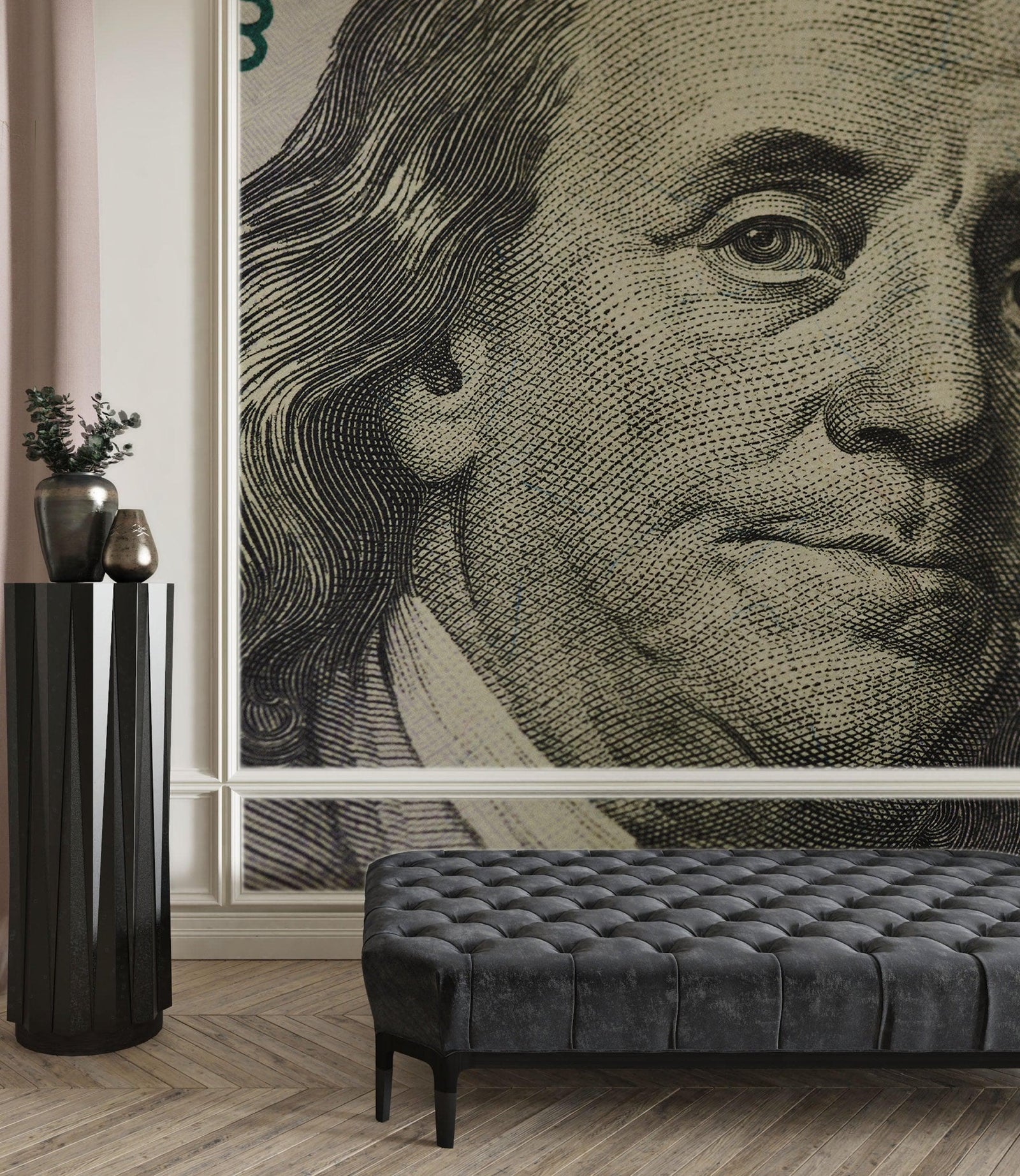 Fondo de pantalla de dinero. Mural de pared con el billete de 100 dólares de Benjamin Franklin. #6399