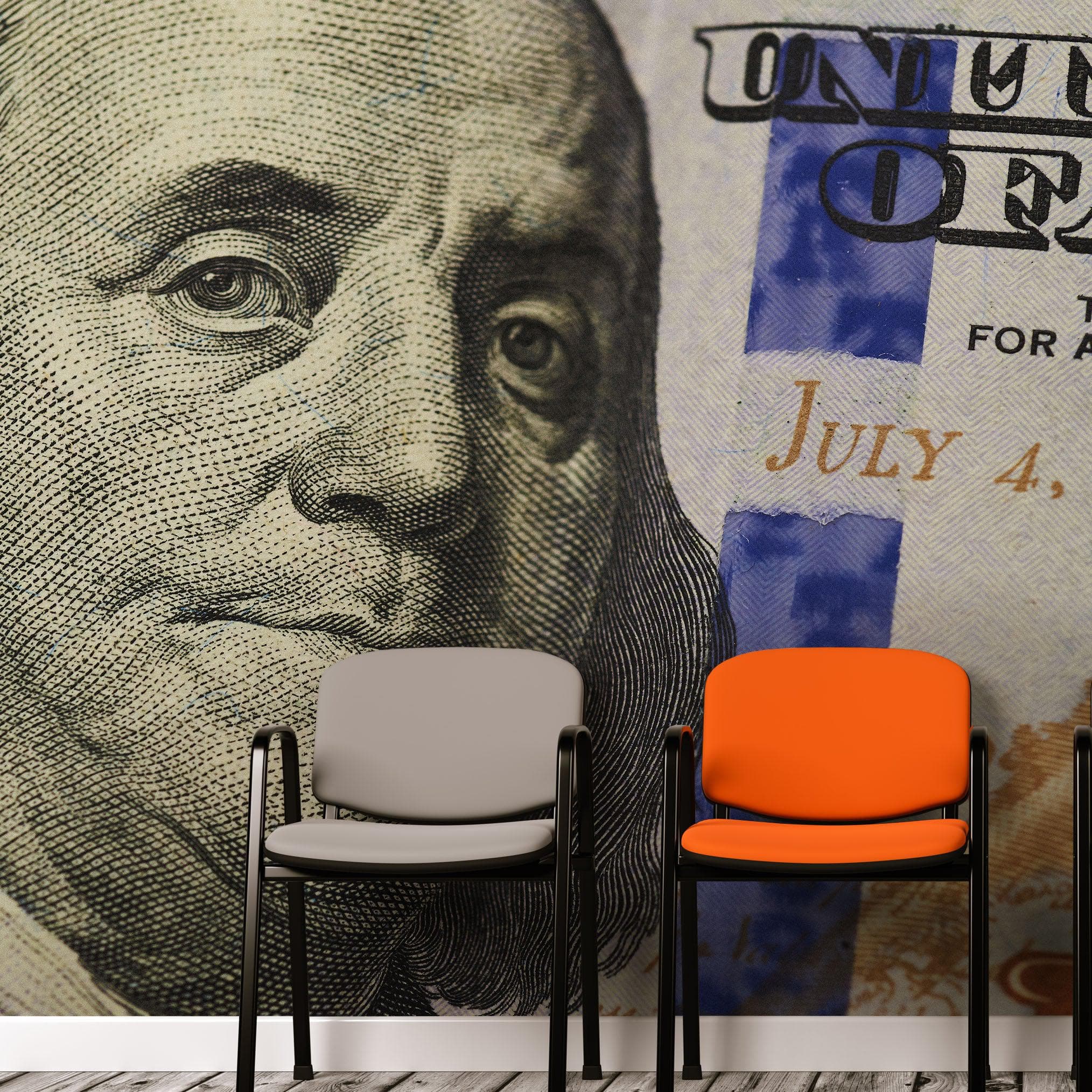 Fondo de pantalla de dinero. Mural de pared con el billete de 100 dólares de Benjamin Franklin. #6399