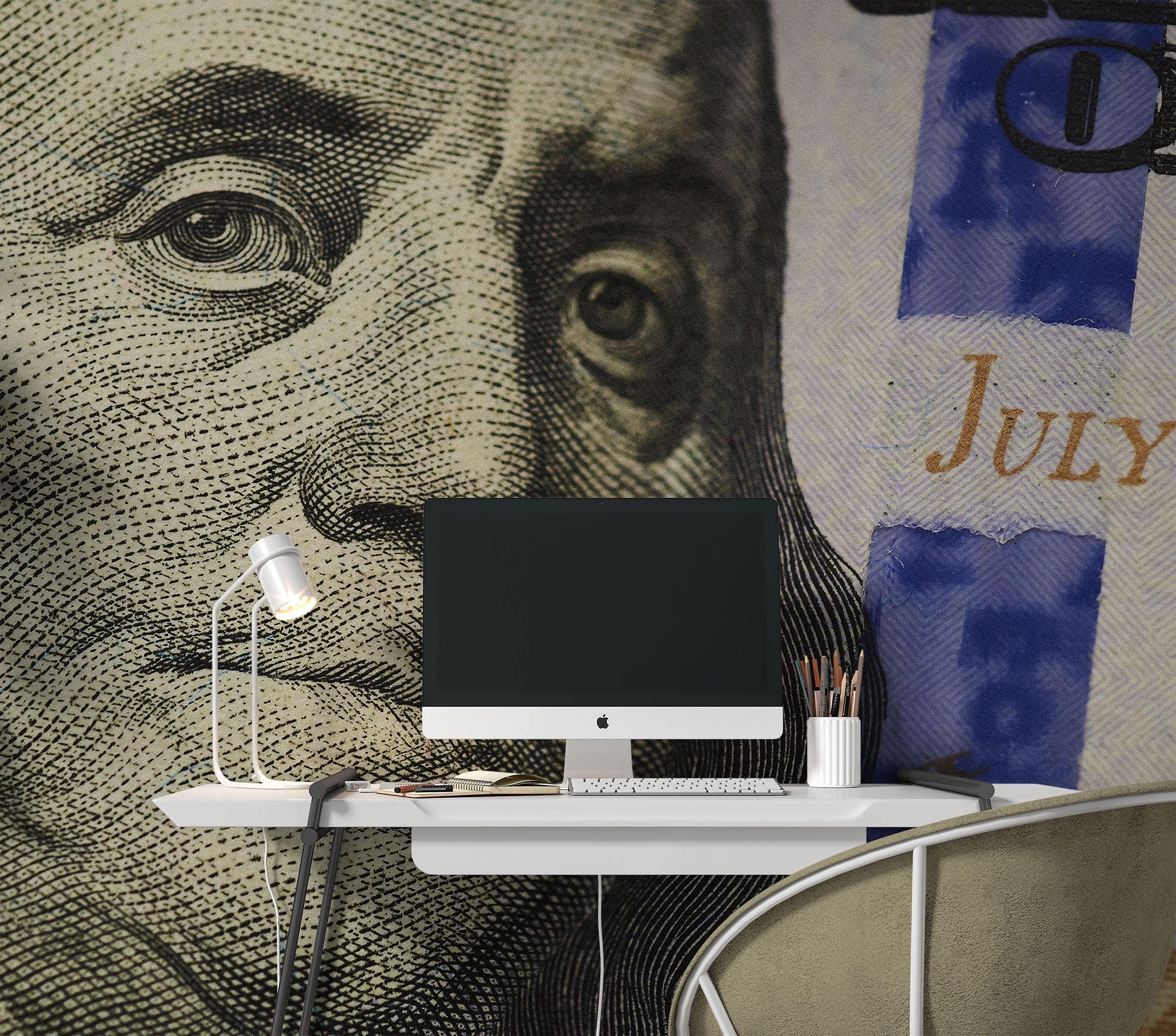 Fondo de pantalla de dinero. Mural de pared con el billete de 100 dólares de Benjamin Franklin. #6399