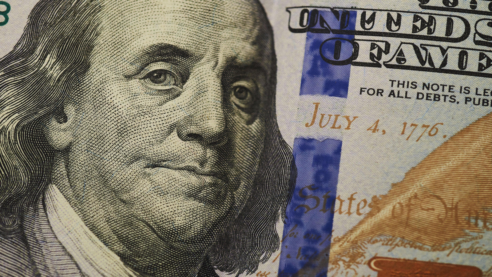 Fondo de pantalla de dinero. Mural de pared con el billete de 100 dólares de Benjamin Franklin. #6399