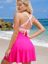 Pink Two-Tone Flared One-Piece Swimsuit