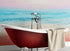 Mural de pared con puesta de sol en colores pastel sobre el horizonte del océano. Papel tapiz autoadhesivo con temática de playa. N.º 6400