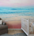 Mural de pared con puesta de sol en colores pastel sobre el horizonte del océano. Papel tapiz autoadhesivo con temática de playa. N.º 6400