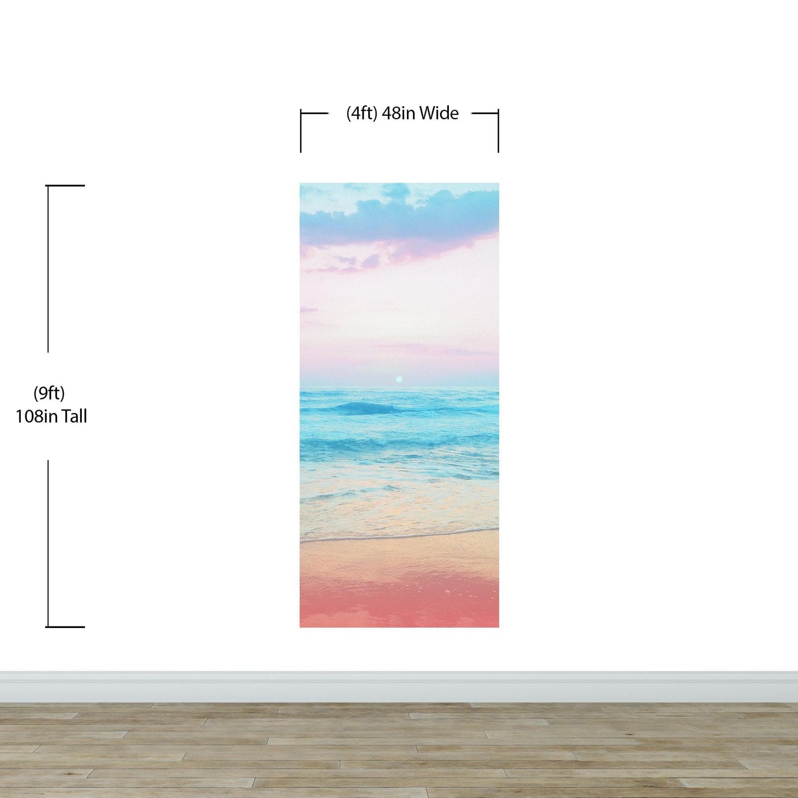 Mural de pared con puesta de sol en colores pastel sobre el horizonte del océano. Papel tapiz autoadhesivo con temática de playa. N.º 6400