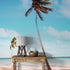 Mural de pared con palmeras en la costa de la playa. Papel tapiz autoadhesivo con temática tropical. N.º 6401