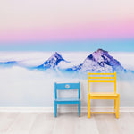 Mural de pared con vista a la montaña en colores pastel sobre las nubes. Papel tapiz autoadhesivo o mural de pared extraíble. N.º 6402