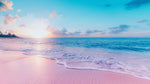 Mural de pared con puesta de sol en Paradise Beach en colores pastel. Papel tapiz autoadhesivo con combinación de colores rosa y azul pastel. N.º 6404