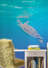 Mural de pared con tortuga marina nadando y tomando aire. Animales marinos en colores pastel. Papel tapiz autoadhesivo. N.º 6406