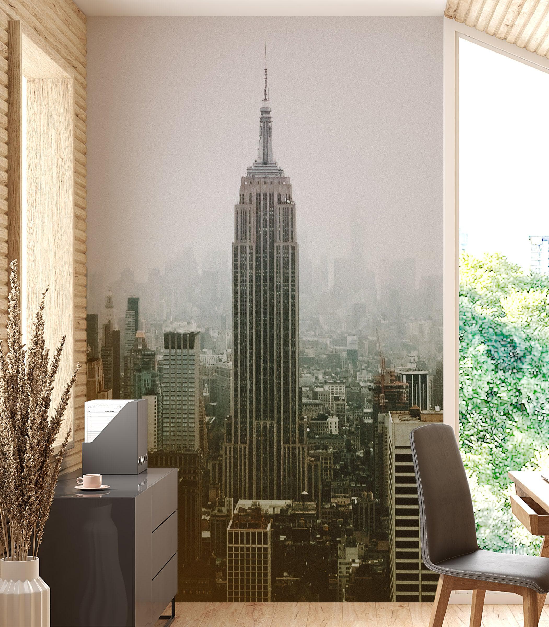 Mural de pared del Empire State Building de Nueva York. Papel tapiz autoadhesivo de los rascacielos de la ciudad de Nueva York. #6407