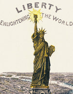 Ilustración vintage del mural de pared de la Estatua de la Libertad. La gran estatua de Bartholdi, la libertad que ilumina el mundo. Papel pintado autoadhesivo. #6409