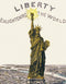 Ilustración vintage del mural de pared de la Estatua de la Libertad. La gran estatua de Bartholdi, la libertad que ilumina el mundo. Papel pintado autoadhesivo. #6409