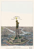 Ilustración vintage del mural de pared de la Estatua de la Libertad. La gran estatua de Bartholdi, la libertad que ilumina el mundo. Papel pintado autoadhesivo. #6409