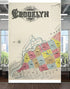 Mural de pared con mapa retro vintage de Brooklyn, Nueva York. Papel tapiz autoadhesivo con mapa de la ciudad de Nueva York de 1888. N.º 6410