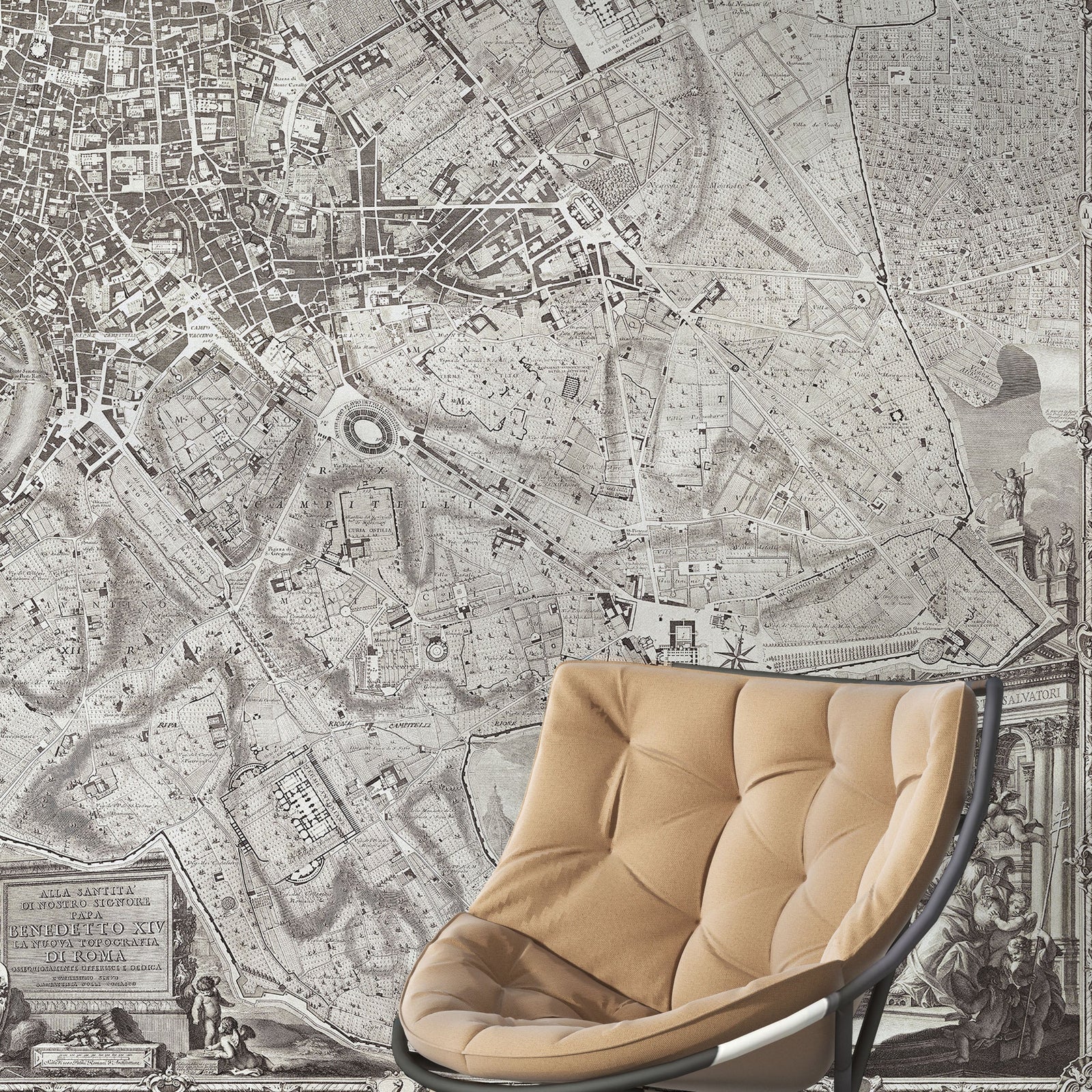 Mural de pared con el mapa antiguo de Roma, Italia. Papel pintado autoadhesivo con el plano de Roma de gran tamaño. #6412