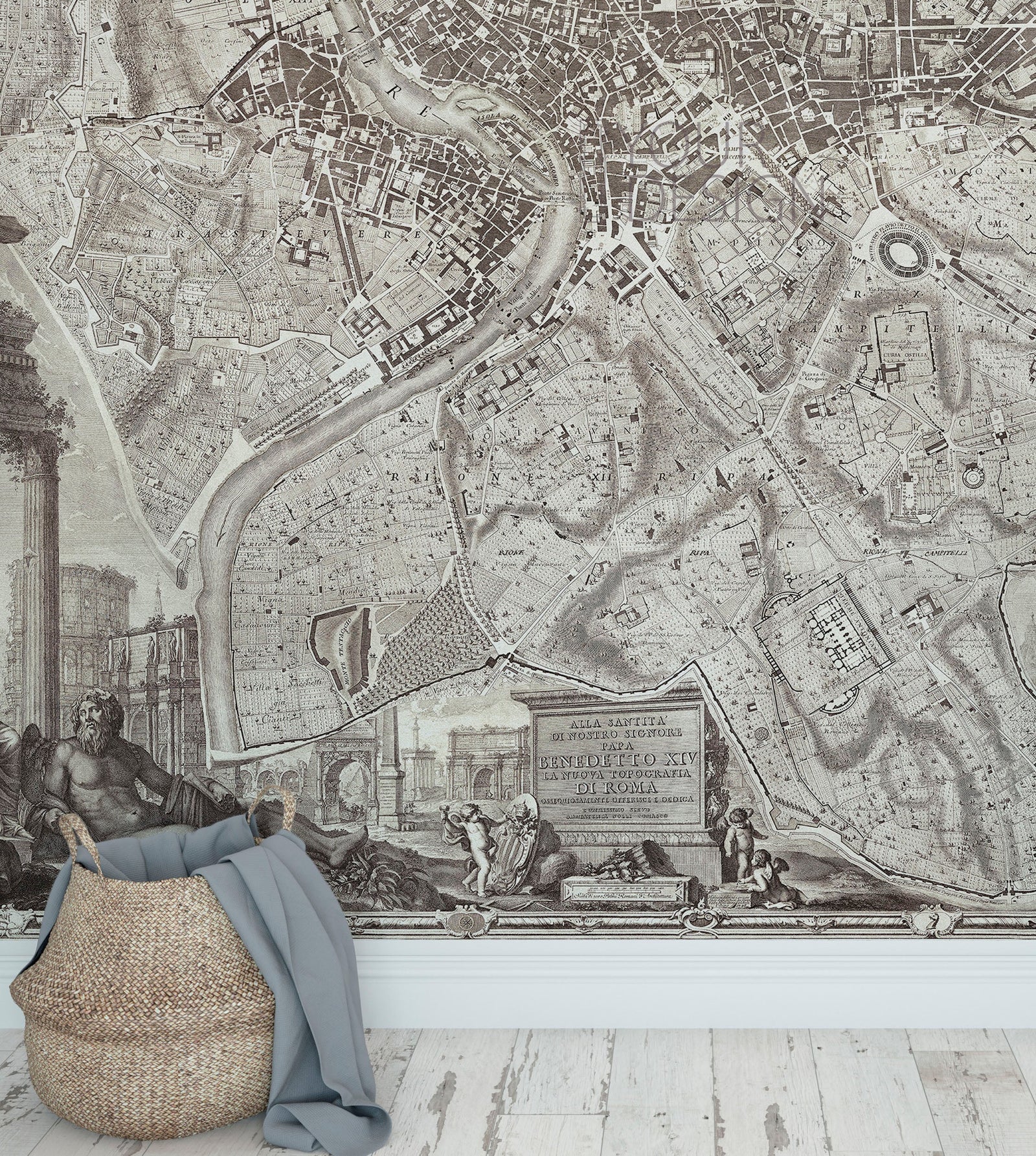 Mural de pared con el mapa antiguo de Roma, Italia. Papel pintado autoadhesivo con el plano de Roma de gran tamaño. #6412