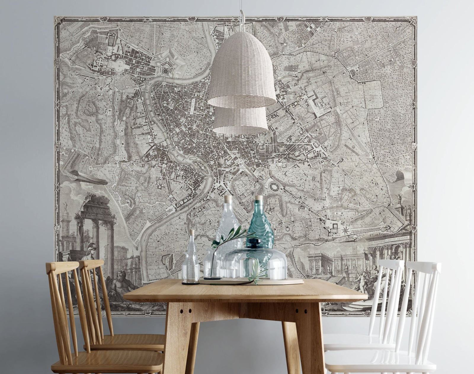 Mural de pared con el mapa antiguo de Roma, Italia. Papel pintado autoadhesivo con el plano de Roma de gran tamaño. #6412