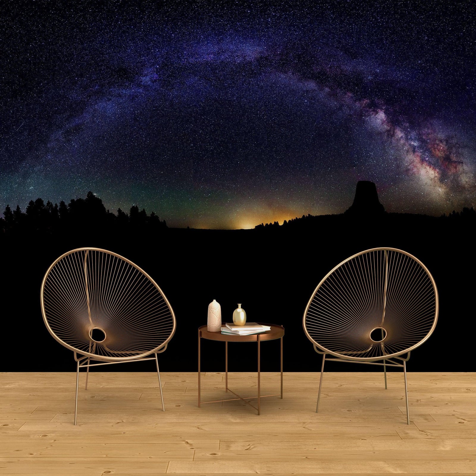 Mural de pared con estrellas de la Vía Láctea. Noche estrellada sobre el Parque Nacional Monumento de la Torre del Diablo. #6416