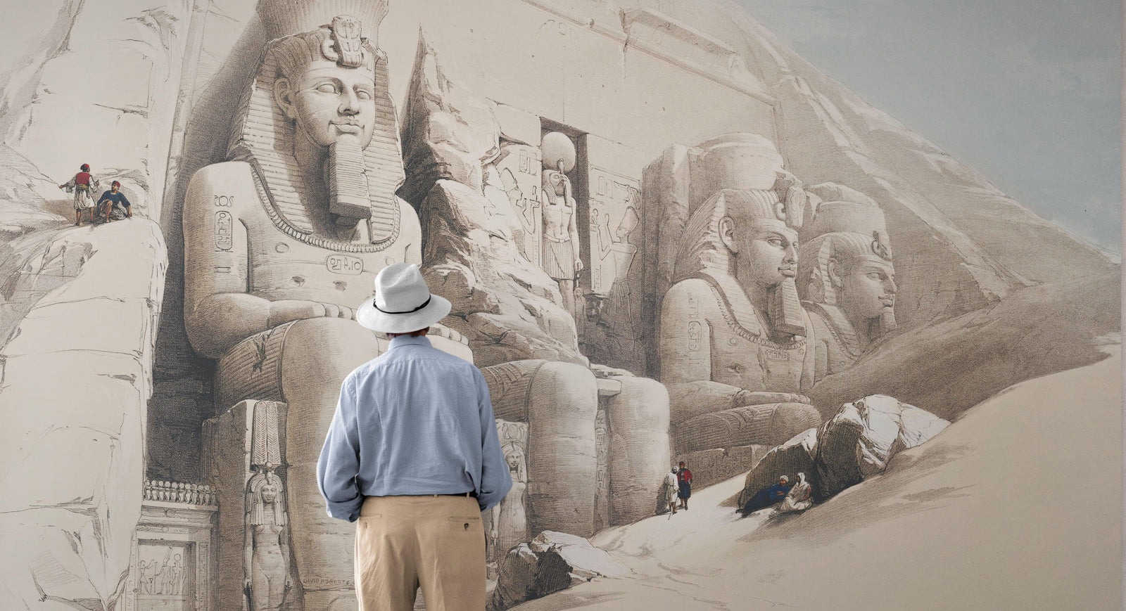 Mural de un antiguo templo egipcio. El gran templo de Abu Simbel, Nubia, de David Roberts. #6417