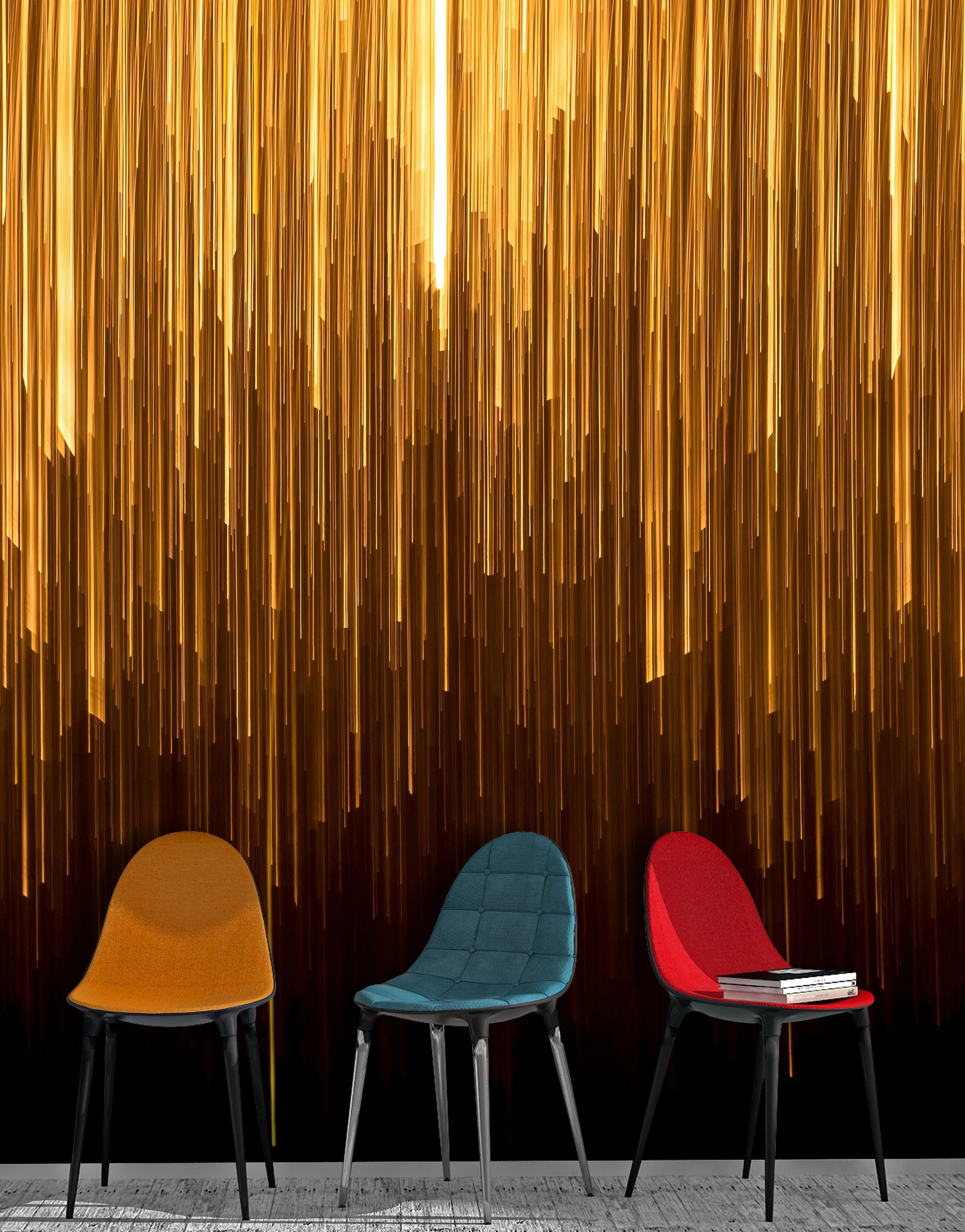 Mural de pared con rayas verticales de luz. Papel tapiz abstracto con líneas verticales brillantes. #6425