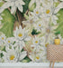Mural de pared con flores botánicas. Ilustración a lápiz de color de un jardín de flores. Papel tapiz autoadhesivo. Flores botánicas del paraíso y hojas sobre fondo negro. #6426