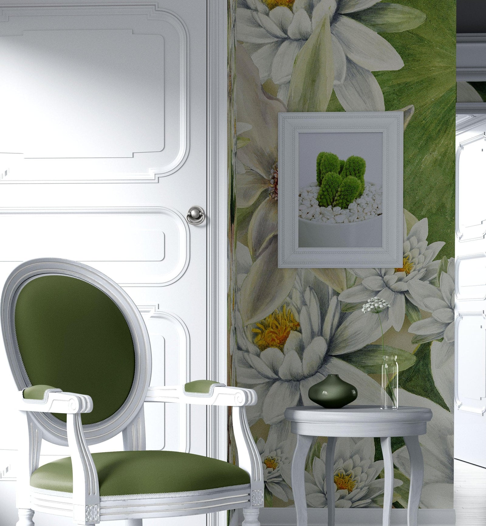 Mural de pared con flores botánicas. Ilustración a lápiz de color de un jardín de flores. Papel tapiz autoadhesivo. Flores botánicas del paraíso y hojas sobre fondo negro. #6426