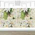 Mural de pared con flores botánicas. Ilustración a lápiz de color de un jardín de flores. Papel tapiz autoadhesivo. Flores botánicas del paraíso y hojas sobre fondo negro. #6426