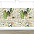 Mural de pared con flores botánicas. Ilustración a lápiz de color de un jardín de flores. Papel tapiz autoadhesivo. Flores botánicas del paraíso y hojas sobre fondo negro. #6426