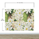 Mural de pared con flores botánicas. Ilustración a lápiz de color de un jardín de flores. Papel tapiz autoadhesivo. Flores botánicas del paraíso y hojas sobre fondo negro. #6426