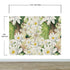 Mural de pared con flores botánicas. Ilustración a lápiz de color de un jardín de flores. Papel tapiz autoadhesivo. Flores botánicas del paraíso y hojas sobre fondo negro. #6426