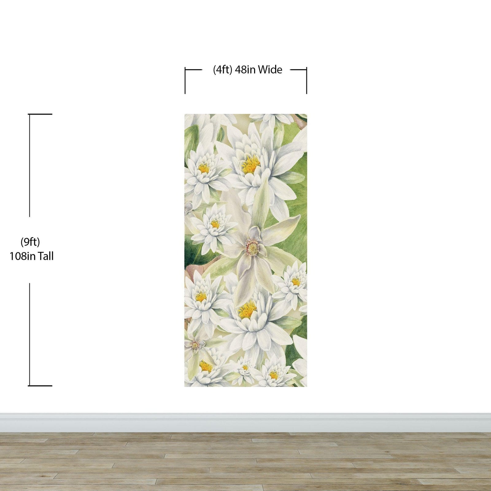 Mural de pared con flores botánicas. Ilustración a lápiz de color de un jardín de flores. Papel tapiz autoadhesivo. Flores botánicas del paraíso y hojas sobre fondo negro. #6426