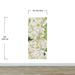 Mural de pared con flores botánicas. Ilustración a lápiz de color de un jardín de flores. Papel tapiz autoadhesivo. Flores botánicas del paraíso y hojas sobre fondo negro. #6426