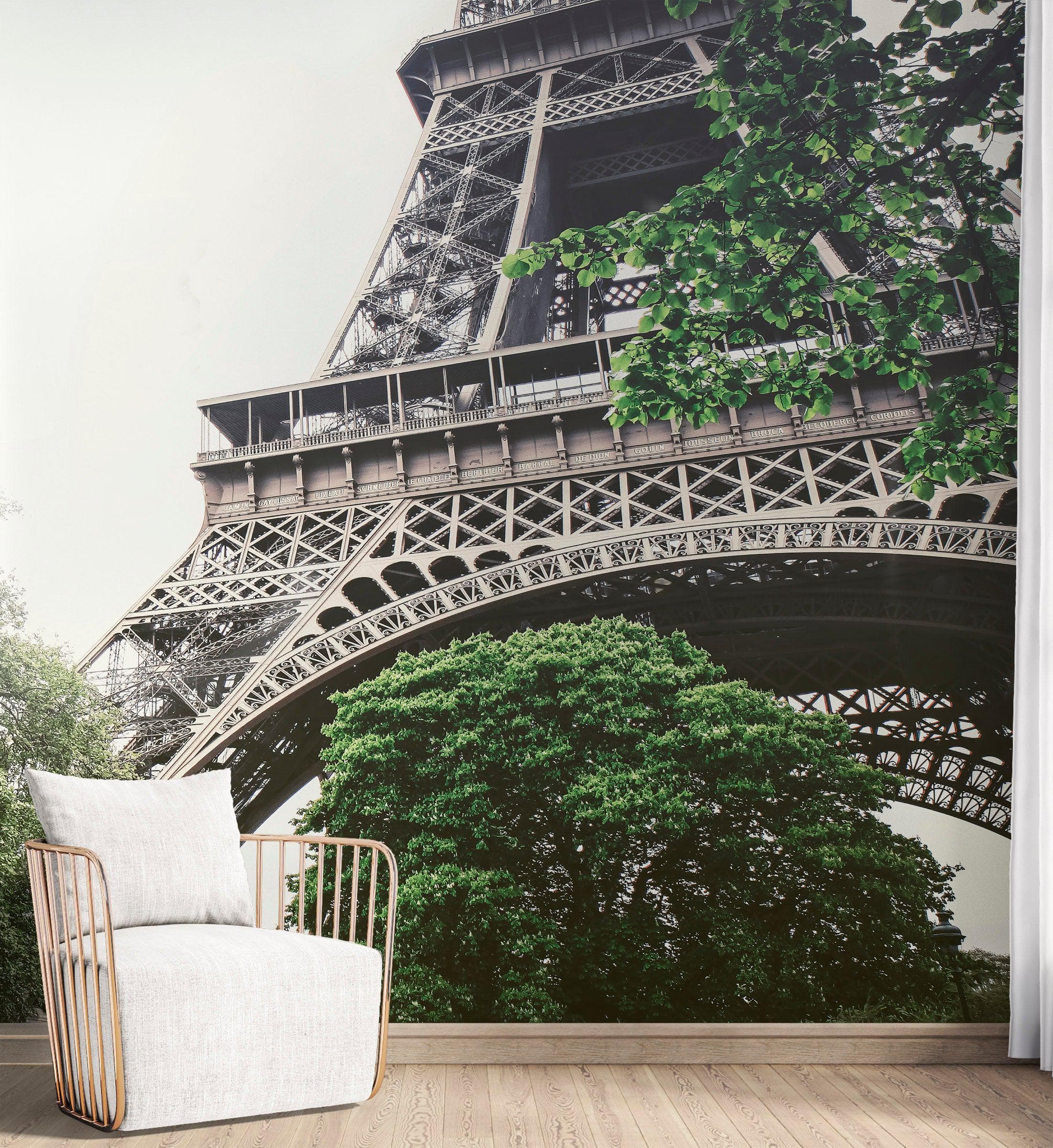 Mural de papel tapiz de la Torre Eiffel despegable y adherible. Vista en ángulo bajo de la Torre Eiffel, París, Francia, decoración de estilo vintage europeo. N.º 6427