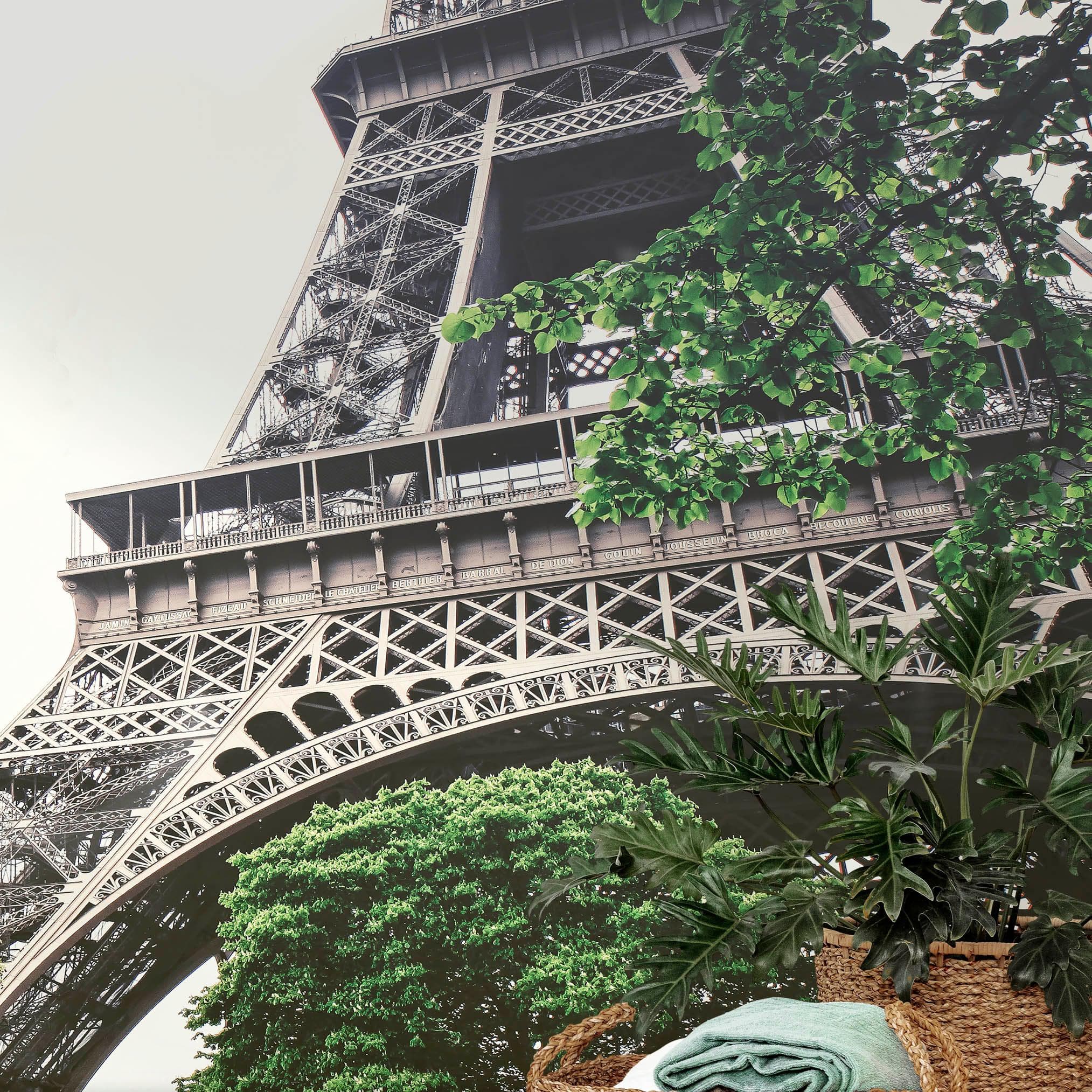 Mural de papel tapiz de la Torre Eiffel despegable y adherible. Vista en ángulo bajo de la Torre Eiffel, París, Francia, decoración de estilo vintage europeo. N.º 6427