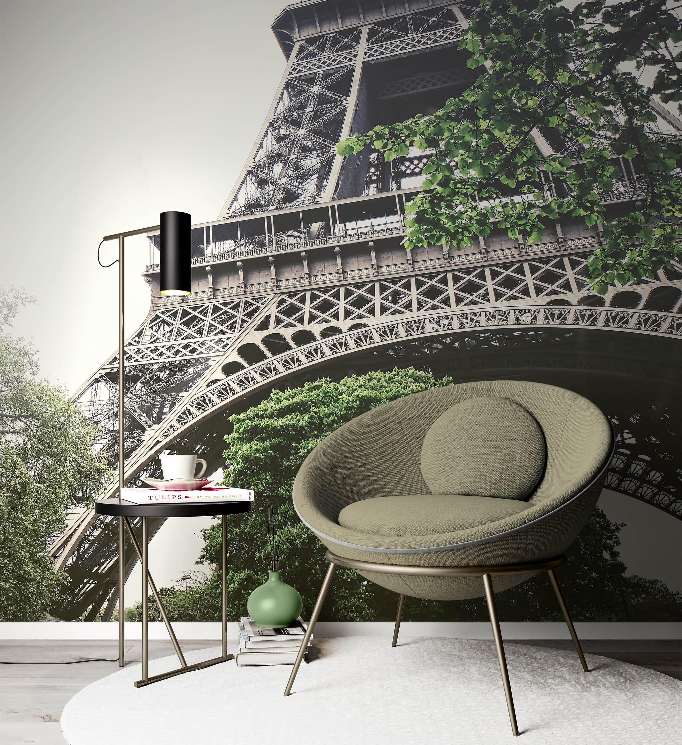 Mural de papel tapiz de la Torre Eiffel despegable y adherible. Vista en ángulo bajo de la Torre Eiffel, París, Francia, decoración de estilo vintage europeo. N.º 6427
