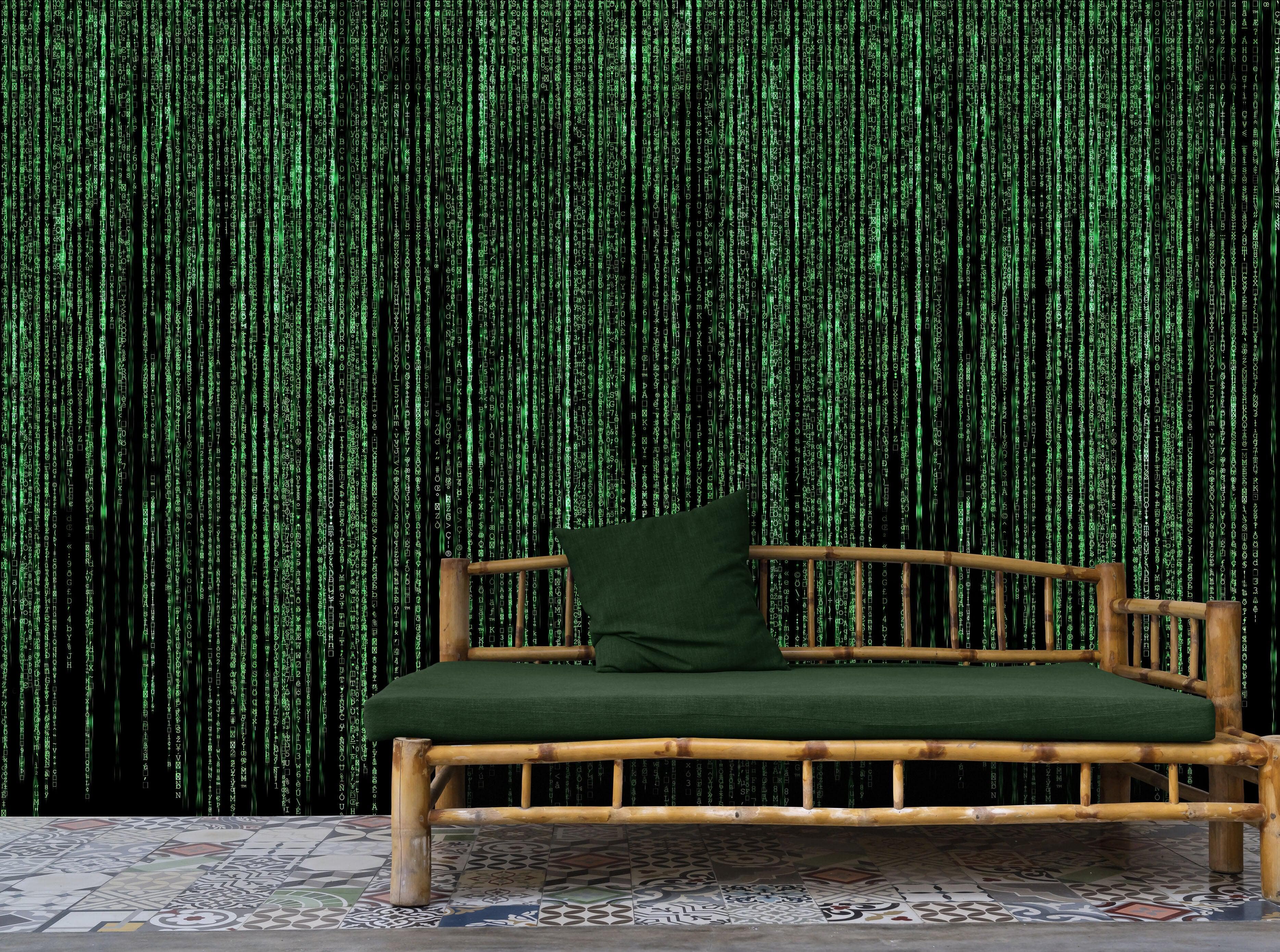 Mural de pared con líneas de código en estilo Matrix de computadora. Decoración de ciencia ficción. #6430