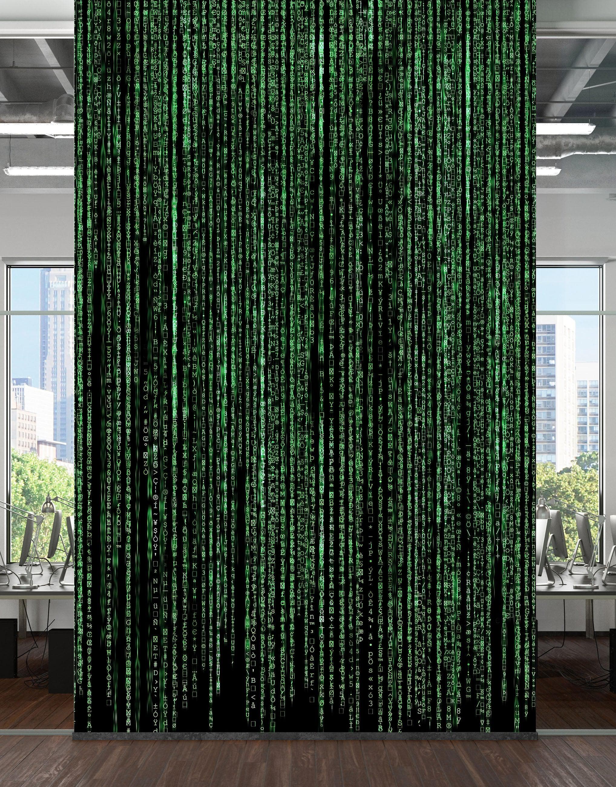 Mural de pared con líneas de código en estilo Matrix de computadora. Decoración de ciencia ficción. #6430