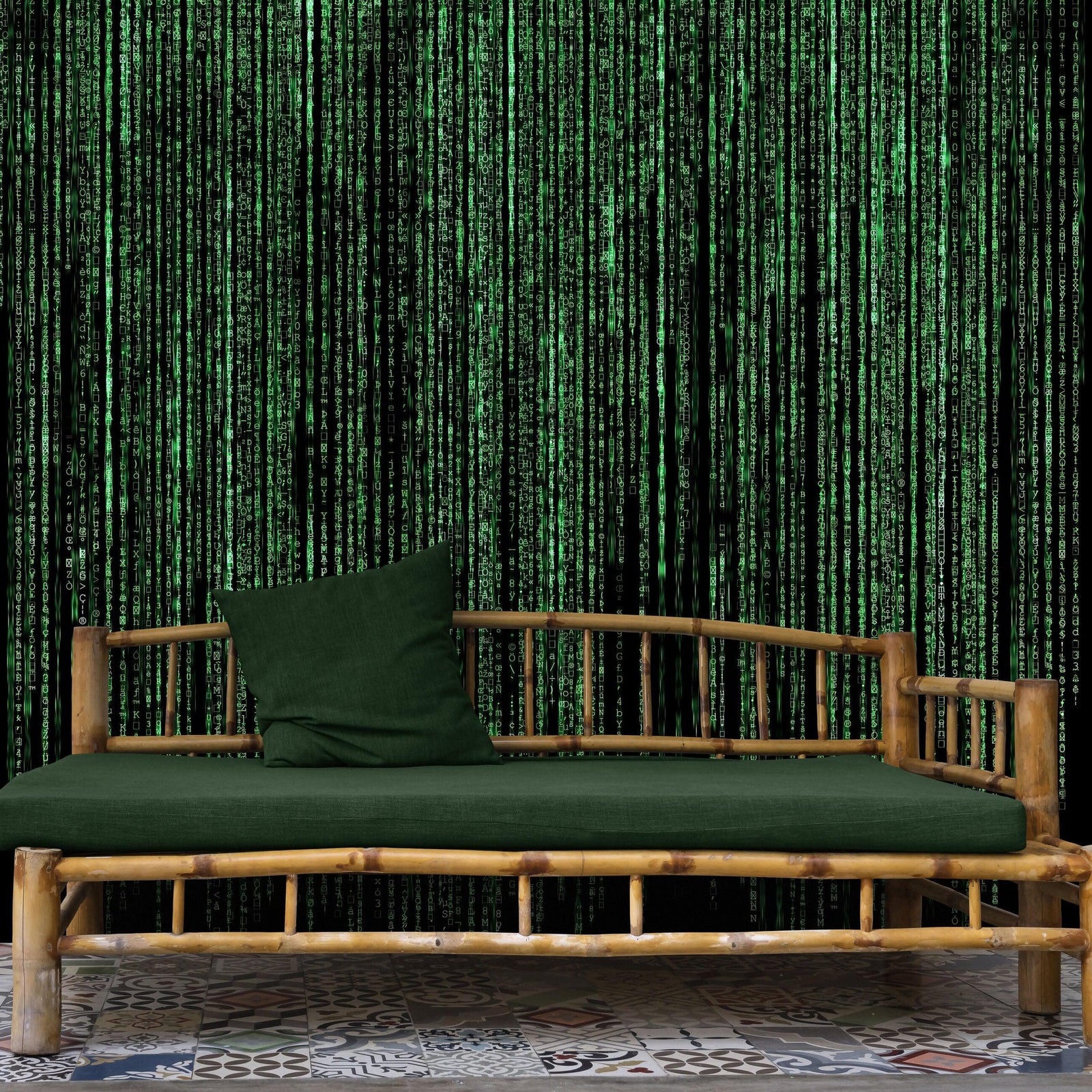 Mural de pared con líneas de código en estilo Matrix de computadora. Decoración de ciencia ficción. #6430
