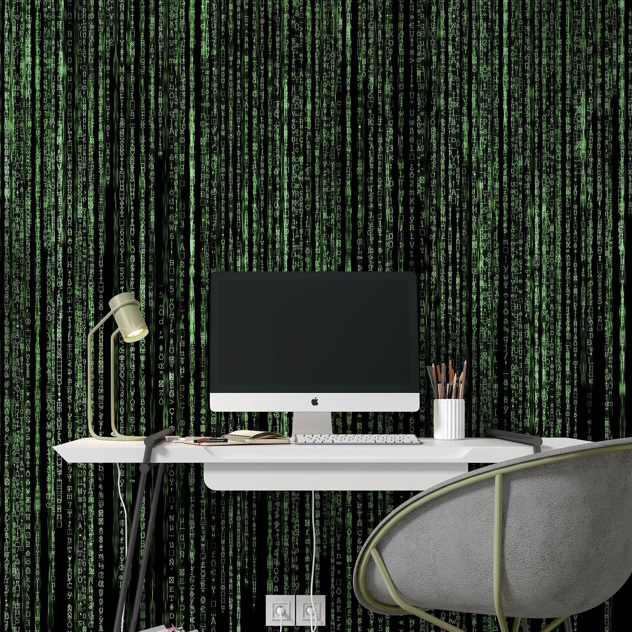 Mural de pared con líneas de código en estilo Matrix de computadora. Decoración de ciencia ficción. #6430