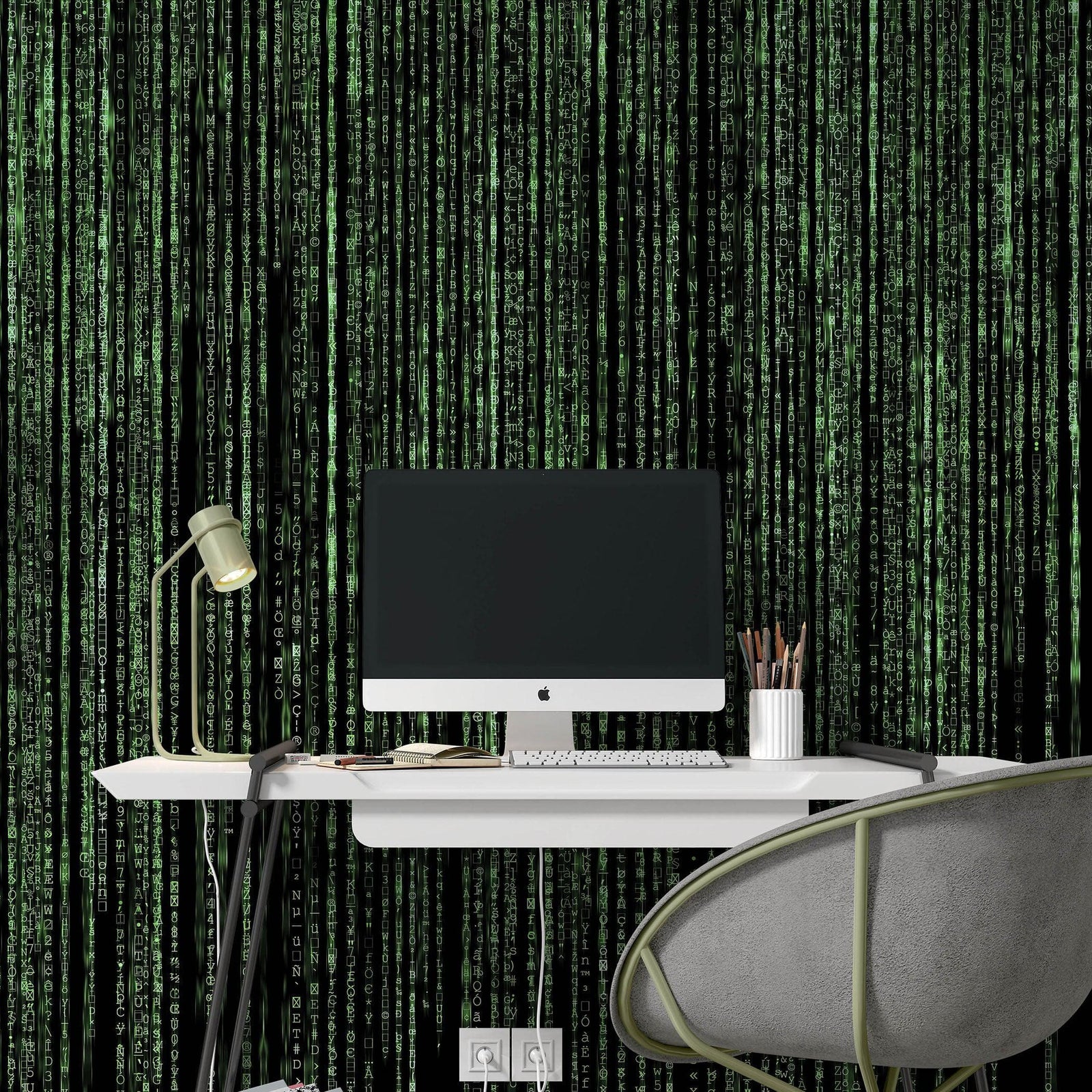 Mural de pared con líneas de código en estilo Matrix de computadora. Decoración de ciencia ficción. #6430