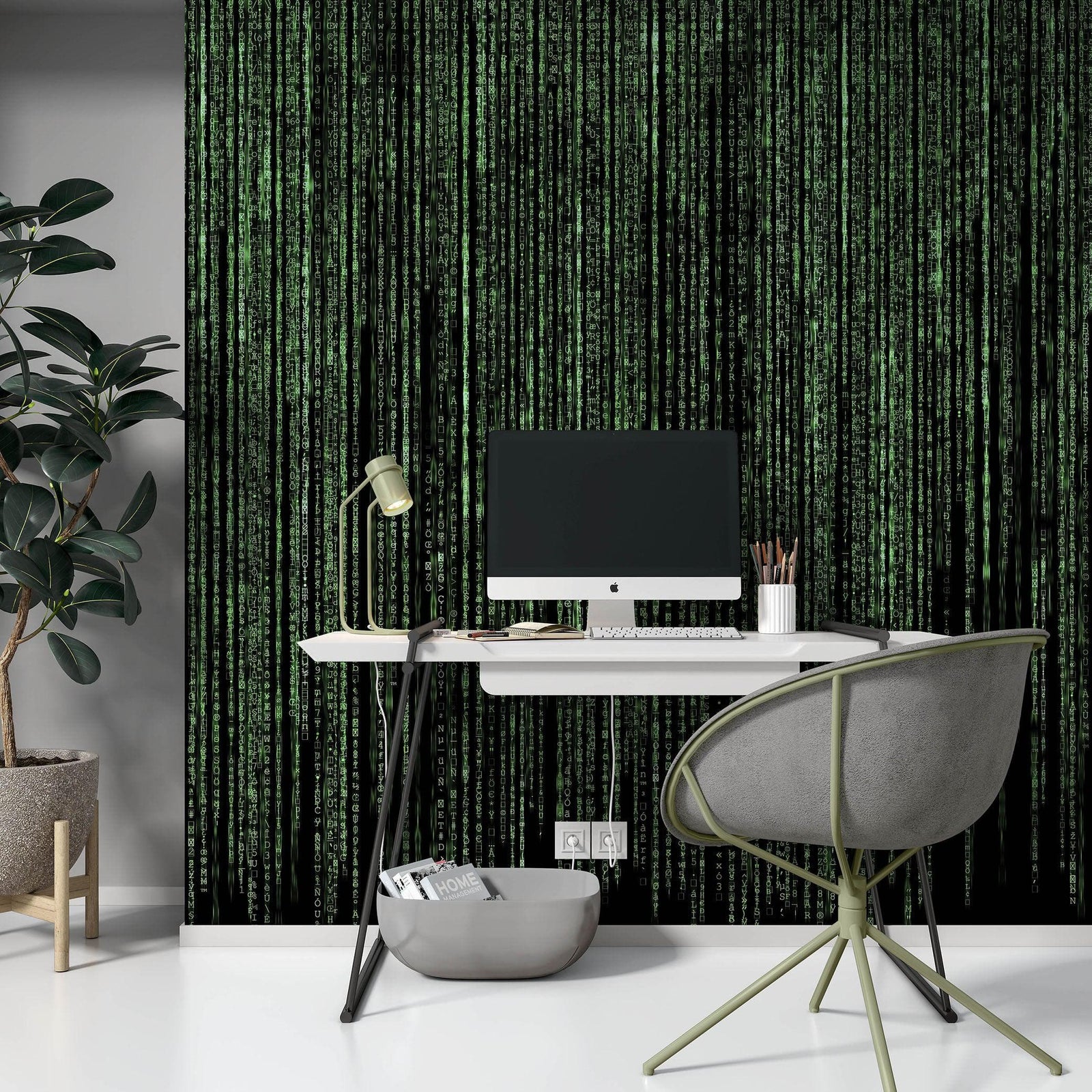 Mural de pared con líneas de código en estilo Matrix de computadora. Decoración de ciencia ficción. #6430