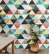 Mural de pared con diseño geométrico abstracto de hojas de palmera y triángulos. #6431