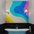 Mural de pared con patrón de curvas de colores del arco iris retro abstracto. #6433