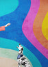 Mural de pared con patrón de curvas de colores del arco iris retro abstracto. #6433