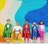 Mural de pared con patrón de curvas de colores del arco iris retro abstracto. #6433