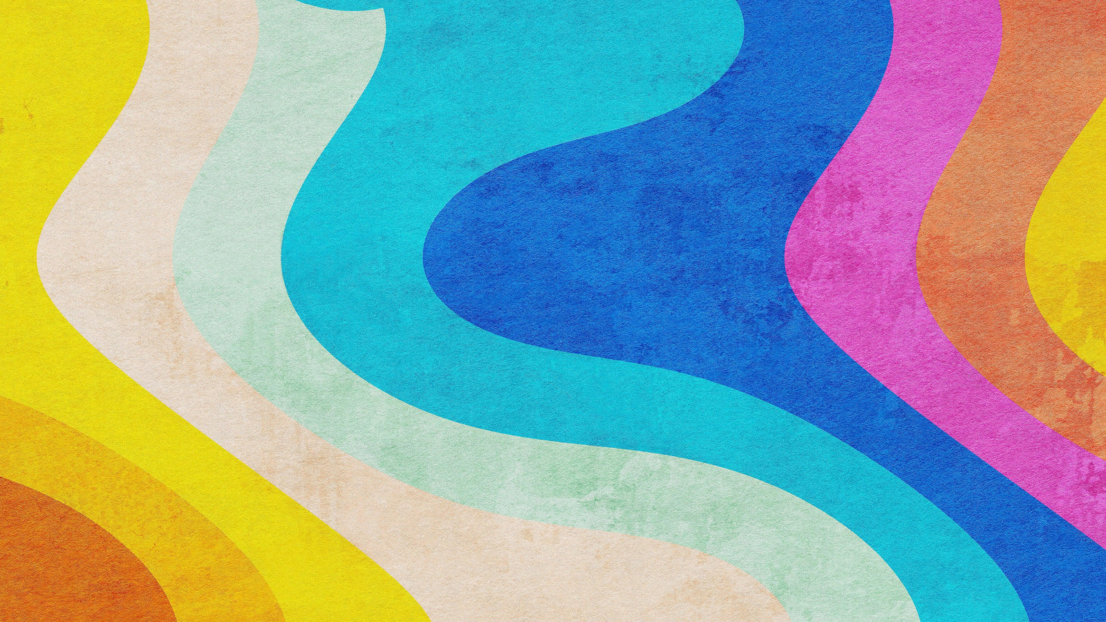 Mural de pared con patrón de curvas de colores del arco iris retro abstracto. #6433