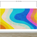 Mural de pared con patrón de curvas de colores del arco iris retro abstracto. #6433