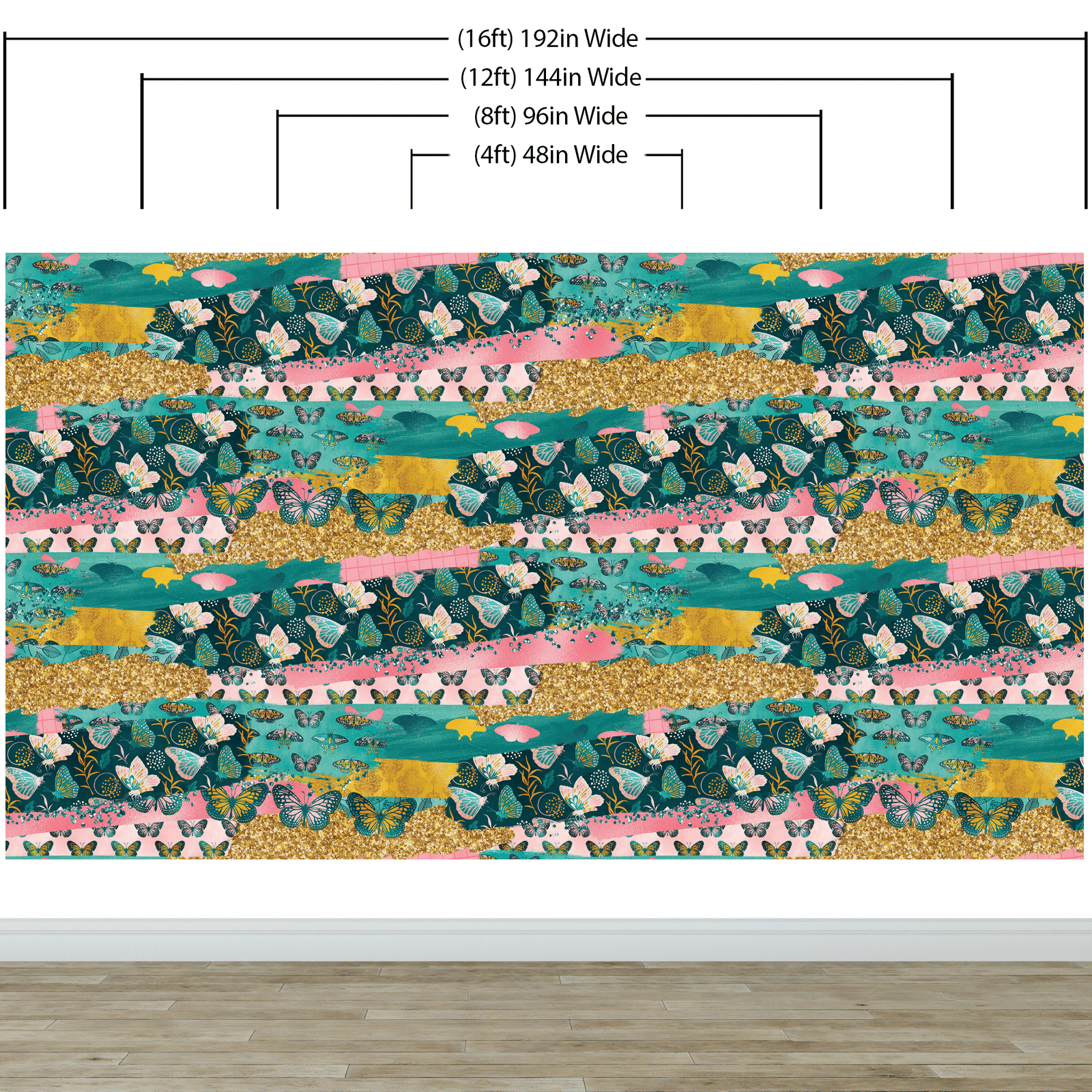 Mural de pared con diseño abstracto de mariposas rosas. Diseño retro con ilustración en color rosa. #6434