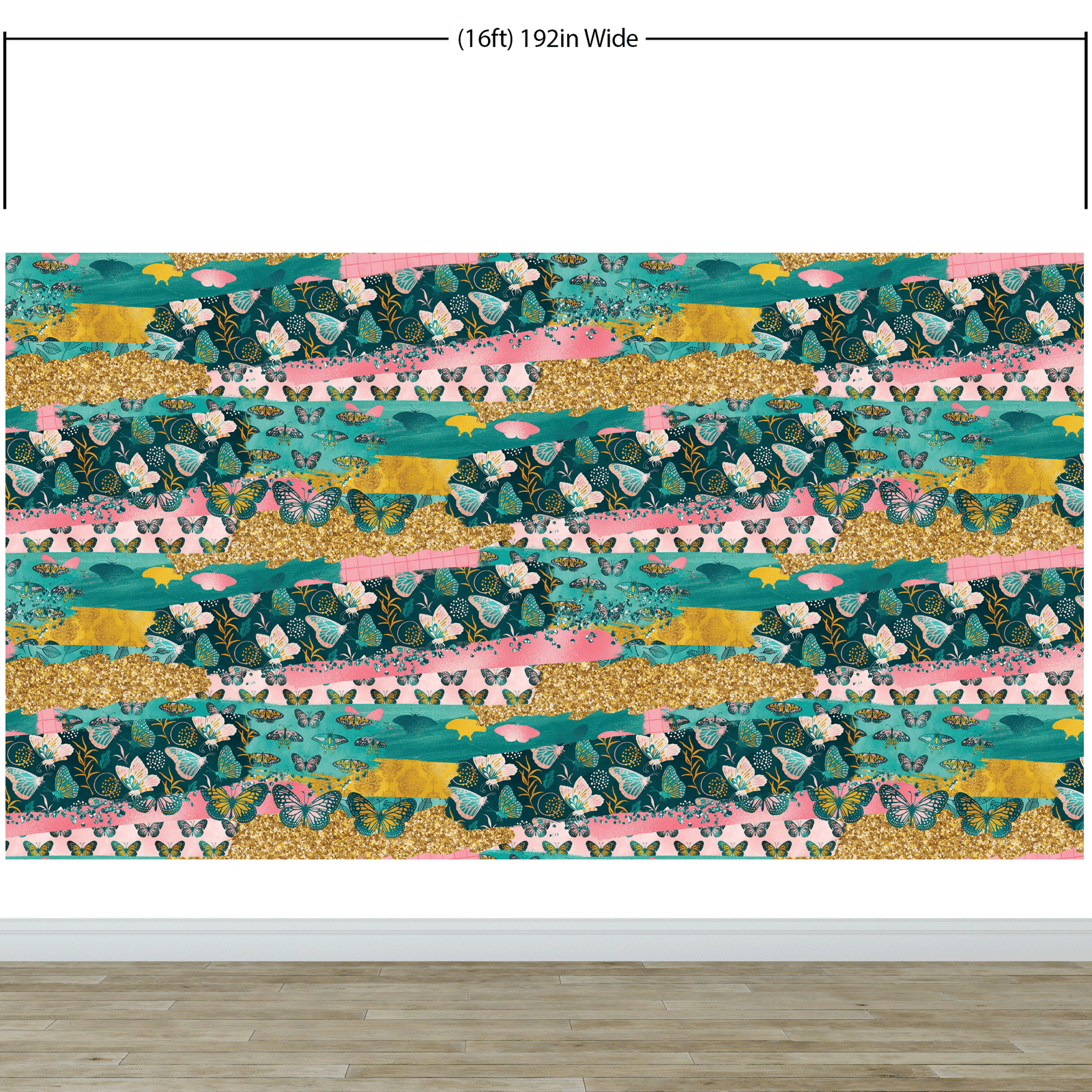 Mural de pared con diseño abstracto de mariposas rosas. Diseño retro con ilustración en color rosa. #6434
