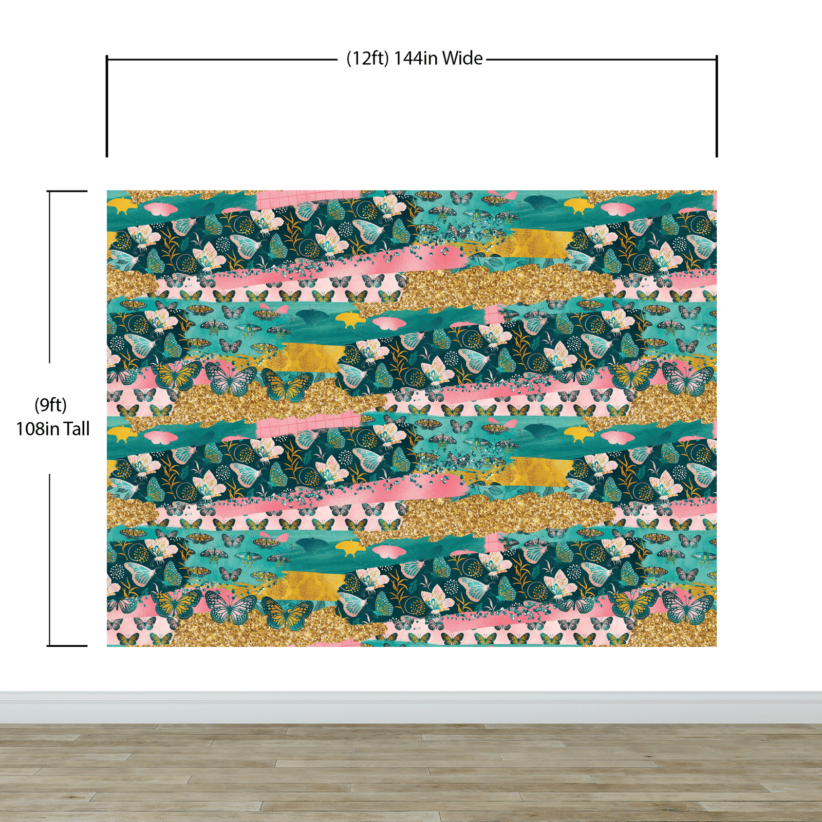 Mural de pared con diseño abstracto de mariposas rosas. Diseño retro con ilustración en color rosa. #6434