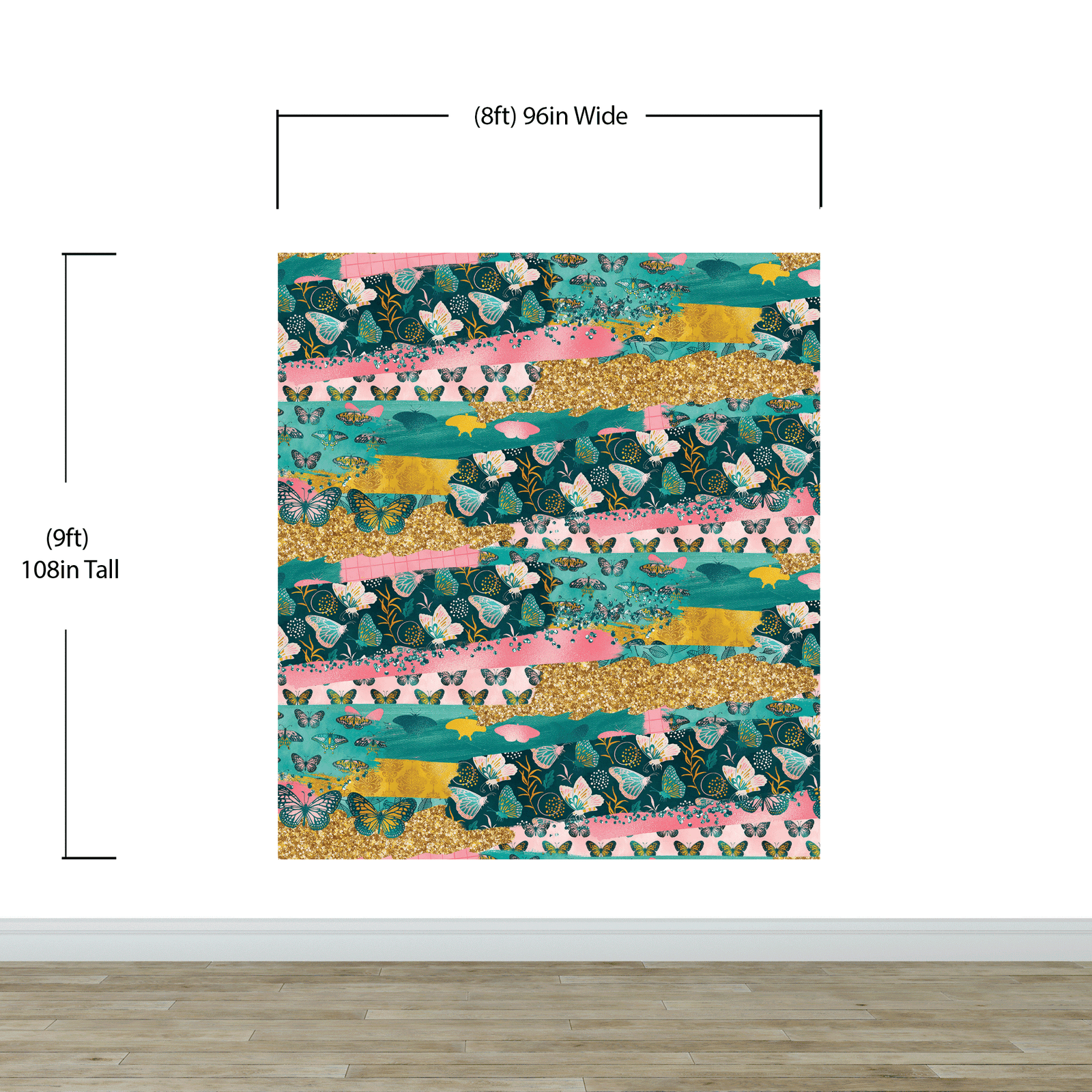 Mural de pared con diseño abstracto de mariposas rosas. Diseño retro con ilustración en color rosa. #6434